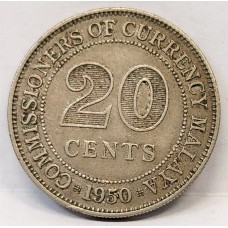 MALAYA 1950 . TWENTY 20 CENTS . ERROR . PLANCHET FLAWS